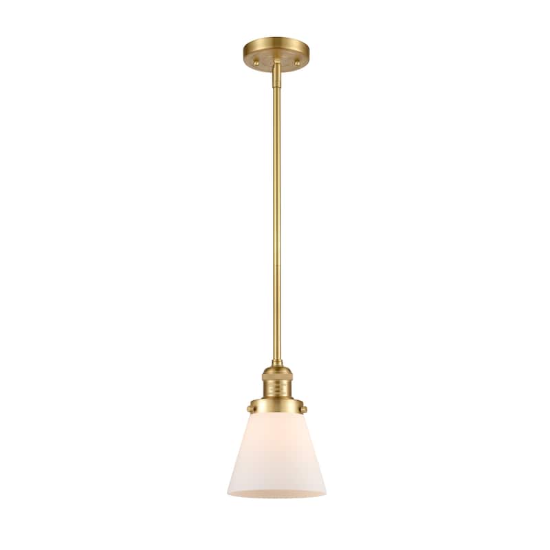 Innovations Lighting Franklin Restoration Cone - 1 Light 6" Stem Hung Mini Pendant - Satin Gold/Matte White