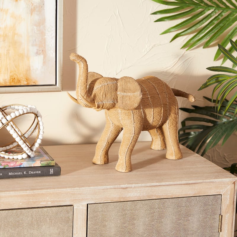 Beige Polystone Elephant Decorative Sculpture - 9 x 15 x 11