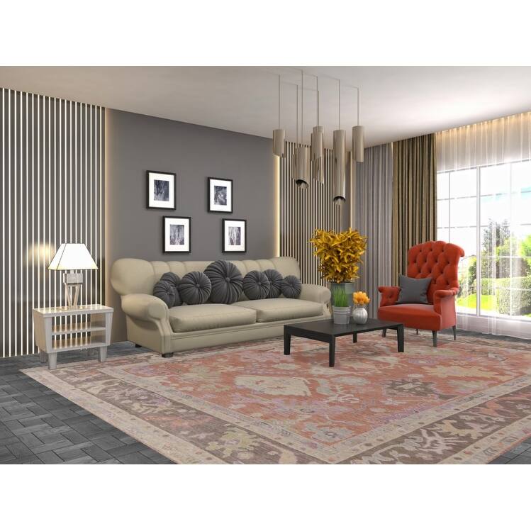 Hand Knotted Oriental 100% Wool Carpet Transitional All-Over Oranges & Rust Oushak Area Rug - 12' 0'' X 8' 11''