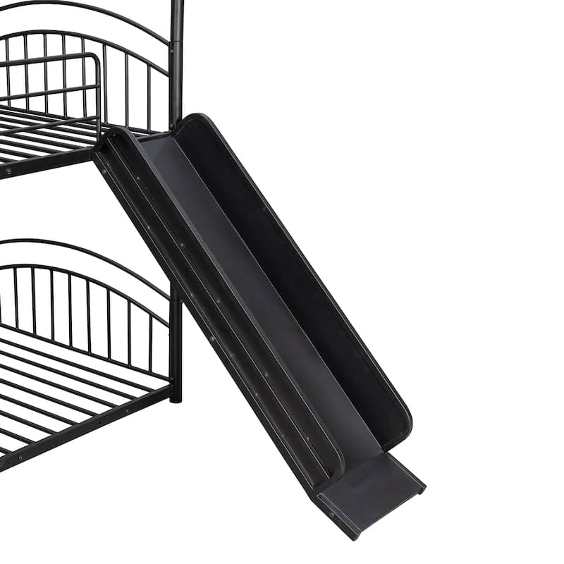 Twin over Twin Size Metal Bunk Bed With Slide, Roof, Fence and Ladder for Bedroom
