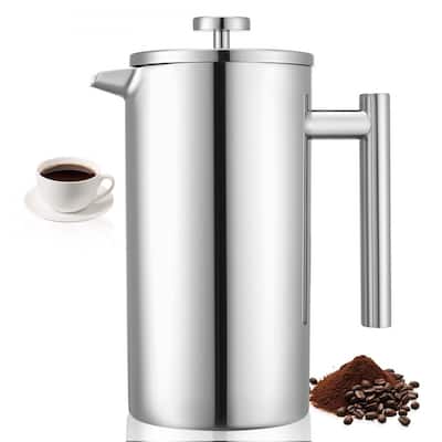 Silver Stainless Steel French Press Coffee Maker Portable