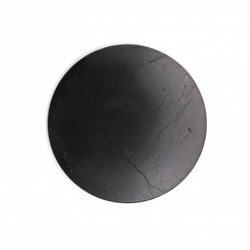 Black Karelian Shungite Gemstone Home Indoor Decoration Round OM Tile - 3.94 inches