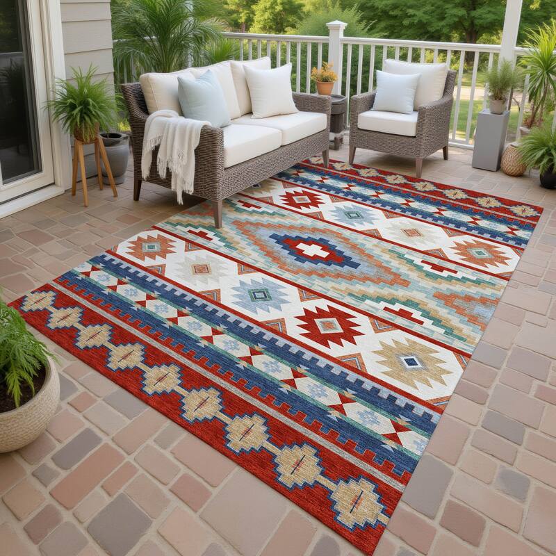 Machine Washable Indoor/ Outdoor Modern Ottawa Chantille Rug - Red - 2'6" x 3'10"