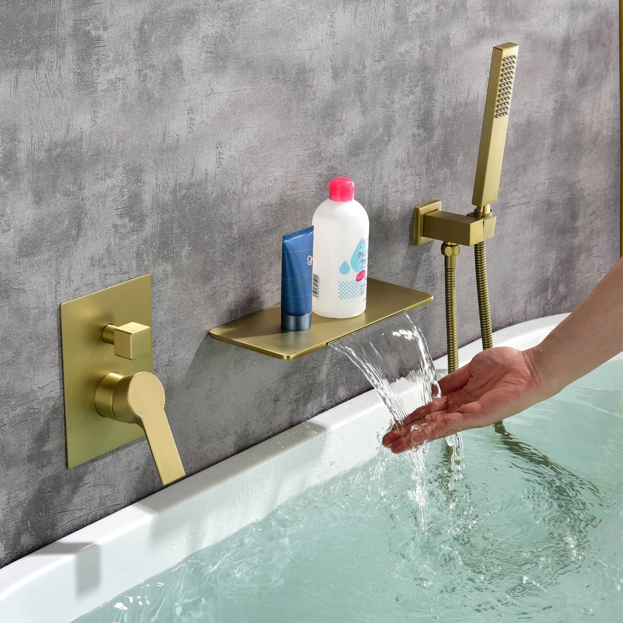 Bathtub Faucet Set Tenfe Wall Mount Waterfall Tub Filler Spout And Handheld Sho 