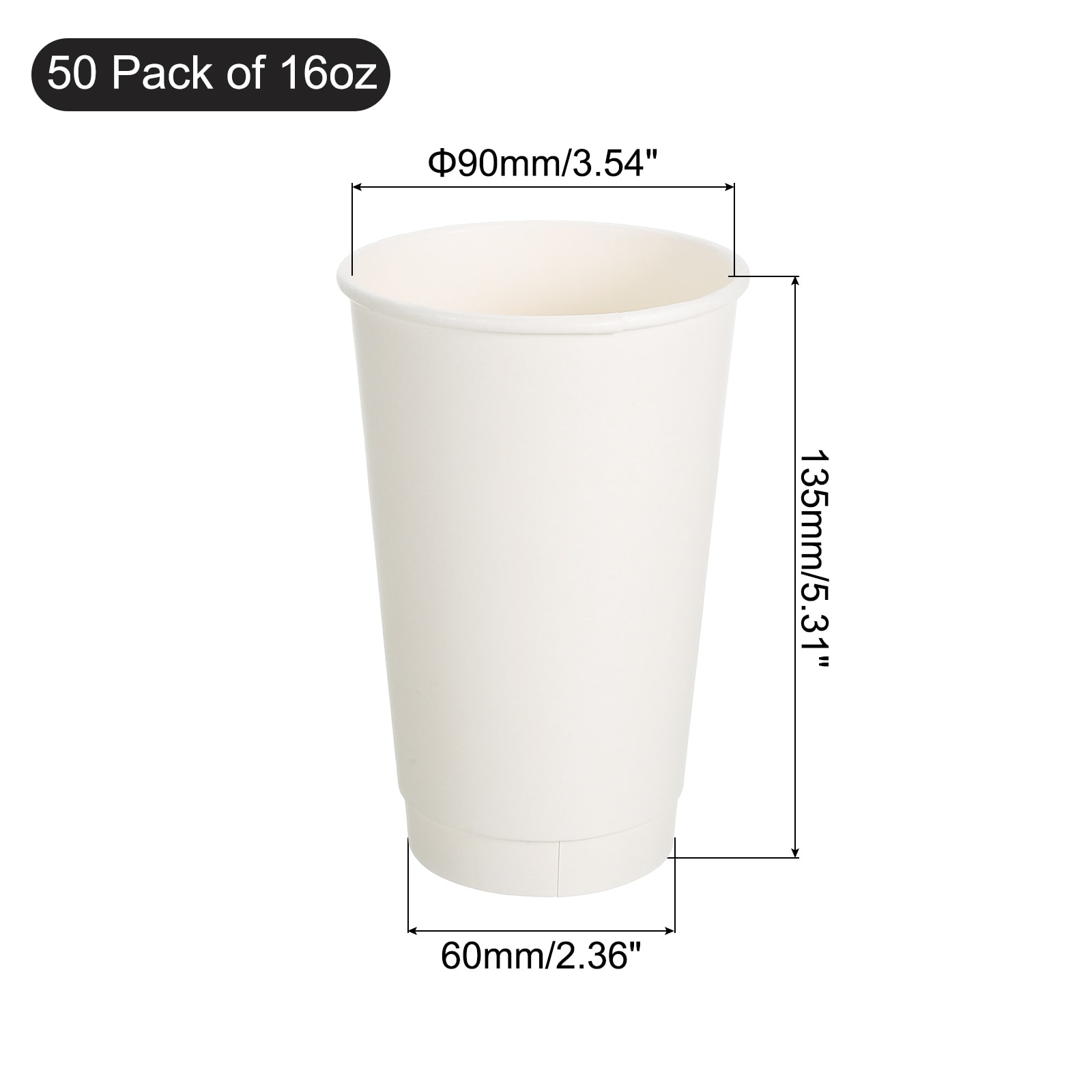 White Cup Paper Coffee Cups, 50 Pack Double-Layer Disposable Cups