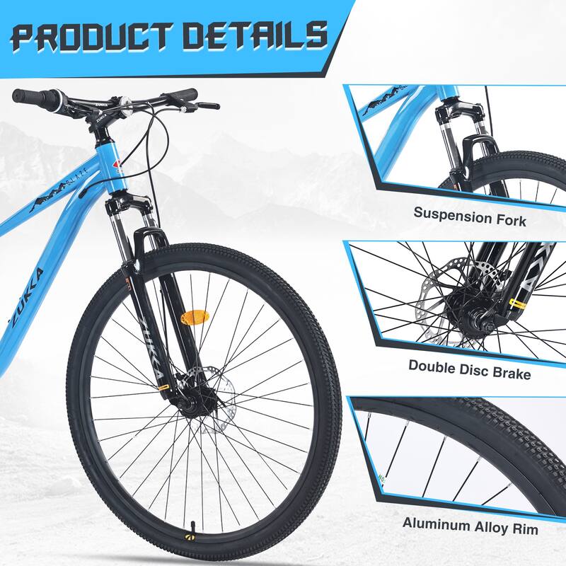 29 Inch Single Speed Mountain Bike with Front Suspension, Double Disc Brakes, Steel Frame for Adults, Boys & Girls