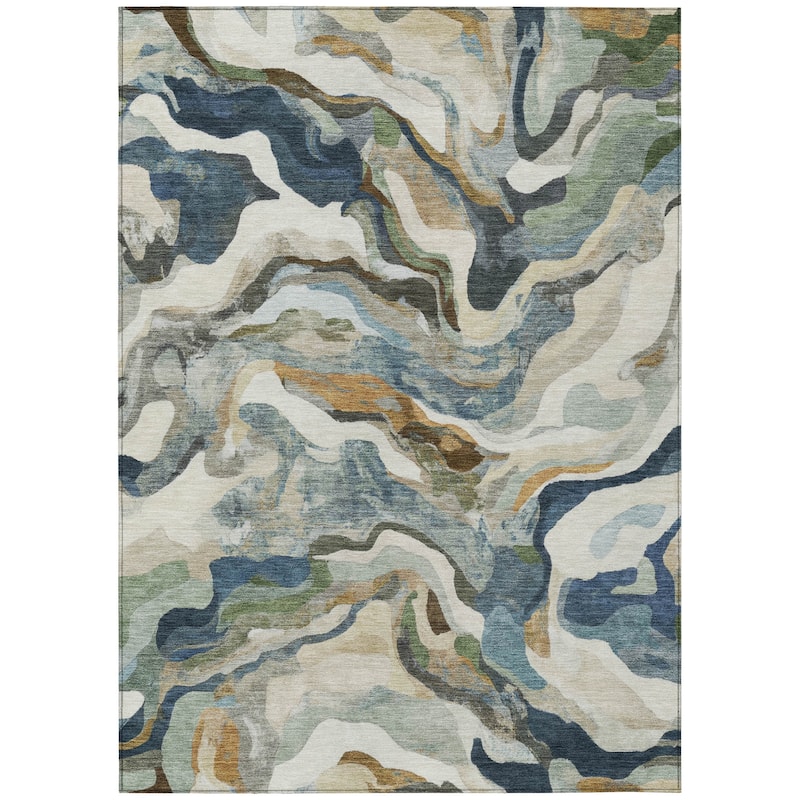 Machine Washable Indoor/Outdoor Modern Brushstrokes Chantille Rug