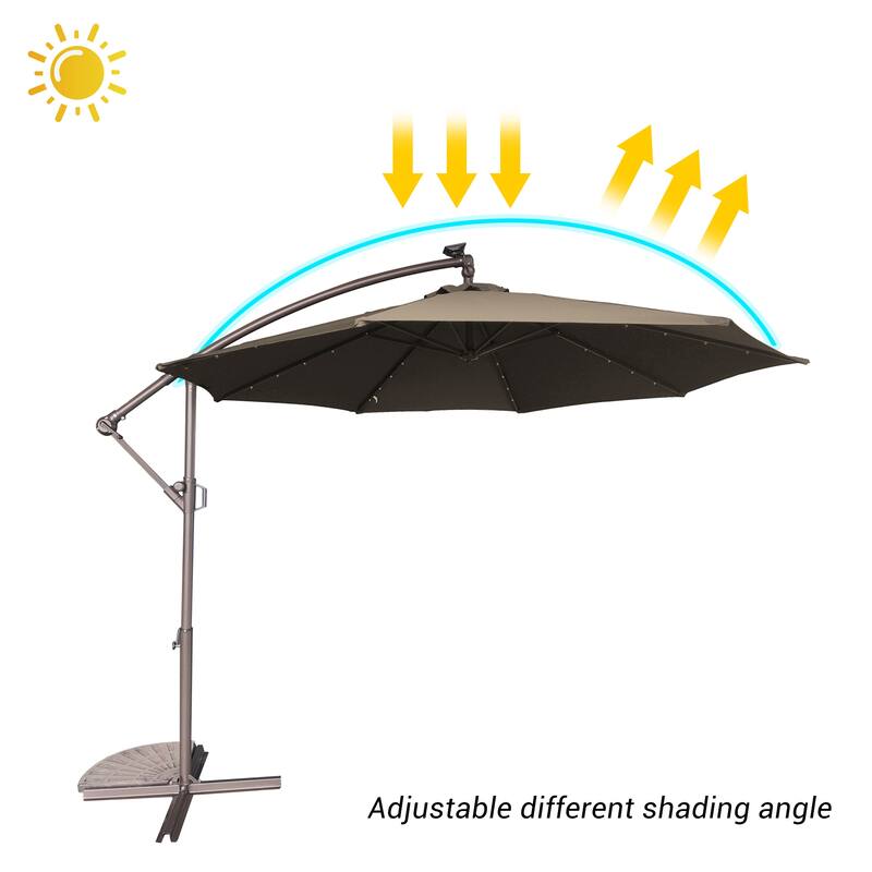 Clihome 10Ft Solar Light Crank Cantilever Patio Umbrella Without Base
