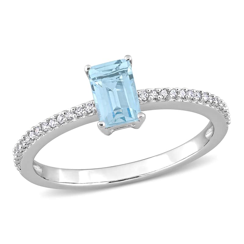 Miadora 10k White Gold Octagon-cut Blue Topaz and 1/10ct TDW Diamond Birthstone Ring