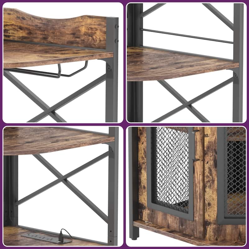 Farmhouse Wood Corner Buffet Bar Cabinet with Top Hutch
