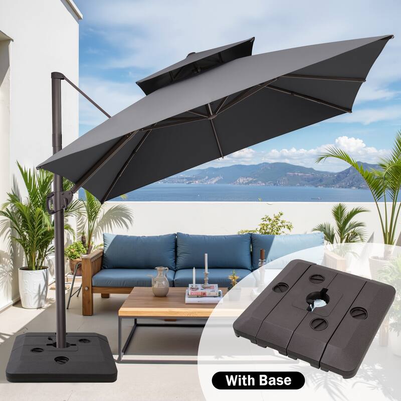 Crestlive Products 11 FT Square Patio Offset Cantilever Umbrella with Base - Dark Grey