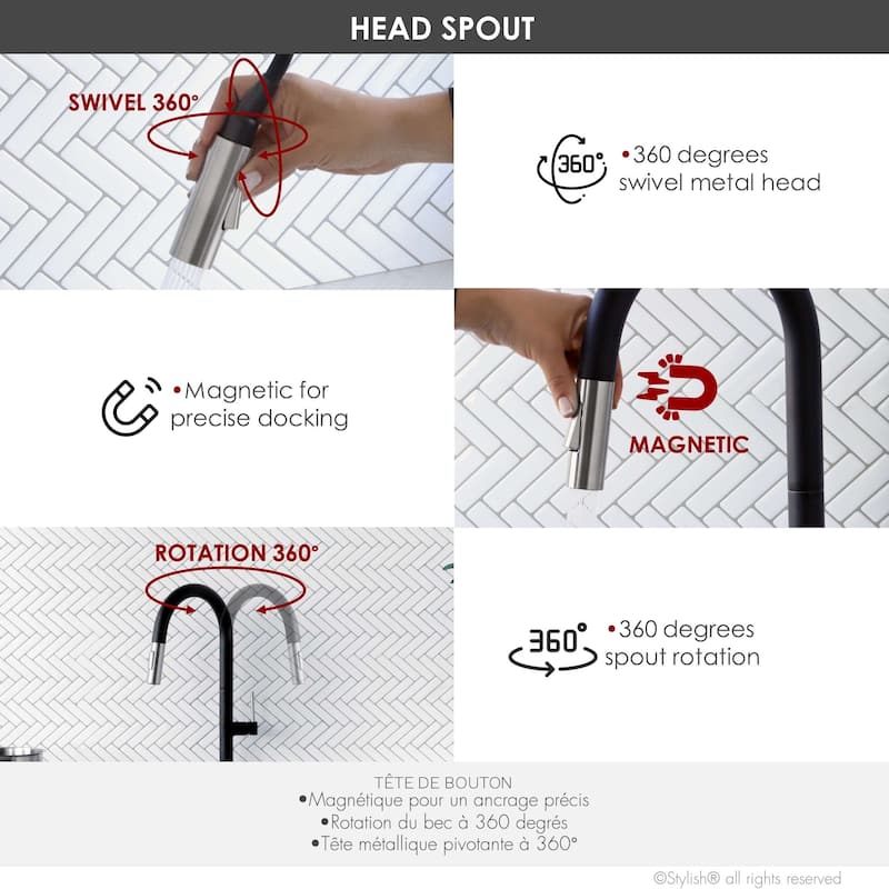 Single Handle Pull-Down Sprayer Kitchen Faucet K-141 - Height: 17.25" Spout H: 9" Spout R: 9"