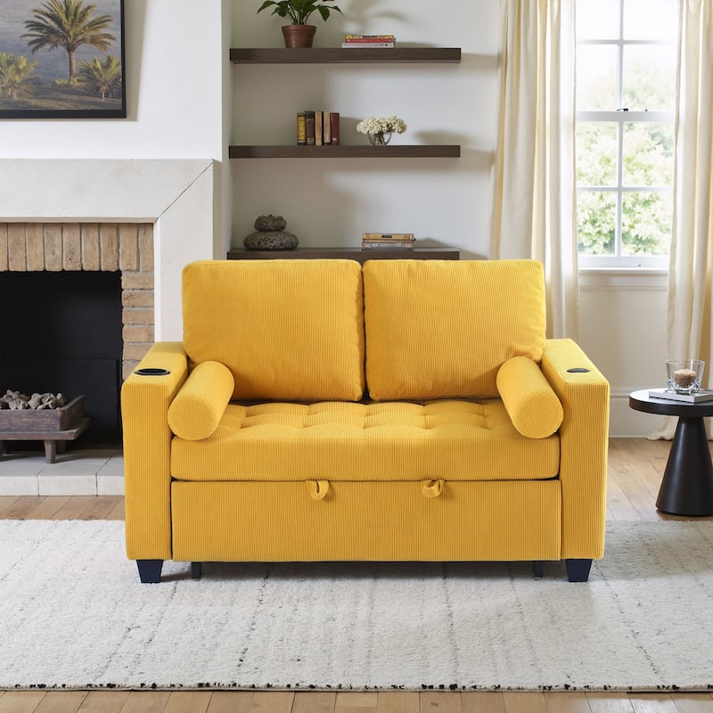 Corduroy Pull-Out Chair Bed Adjustable Recline Convertible Sleeper Sofa
