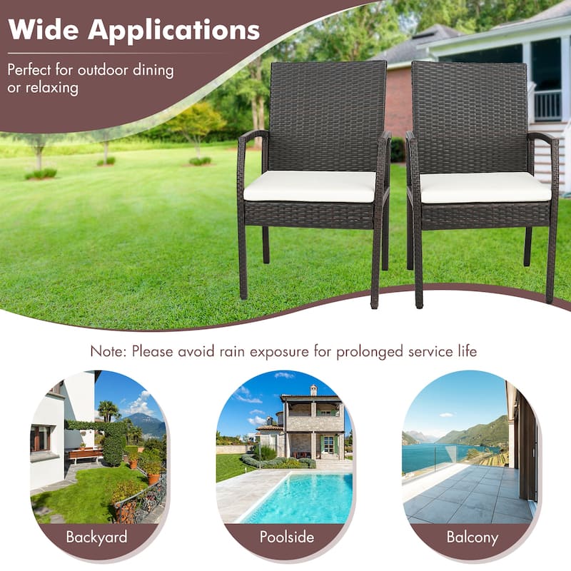 Costway 5PCS Patio Dining Set Cushion Armchairs Acacia Wood Table - 5-Piece