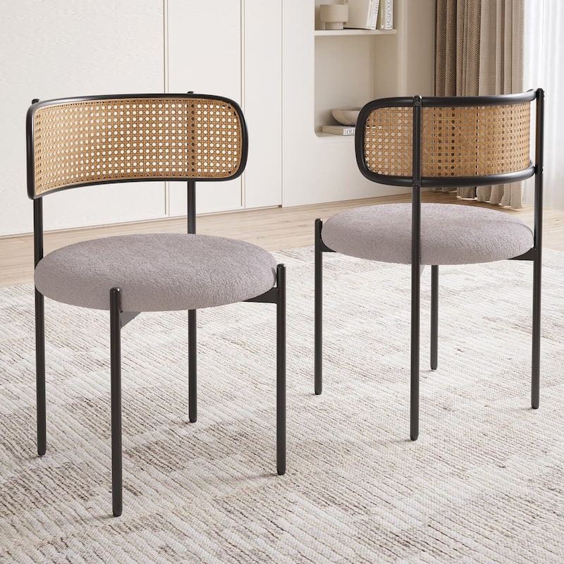 Modern Upholstered Dining Chairs Set of 4,Rattan Back Dining Room Chairs,Accent Kitchen Chairs with Metal Legs