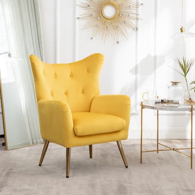 Velvet Button-Tufted Wing Back Accent Chair