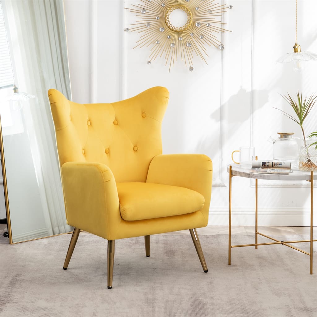Velvet Button-Tufted Wing Back Accent Chair