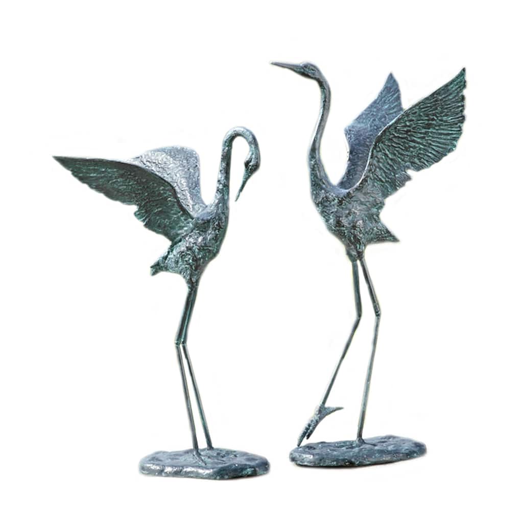 Exalted Crane Verdigris Finish Pair Of Aluminum Statues - 28.5 X 10.5 X 6 inches