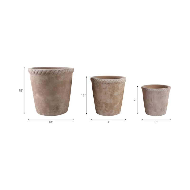 Handcrafted Pottery Clay Planter Set of 3 - Modern Decorative Versatile Design - 15" x 15" x 15"