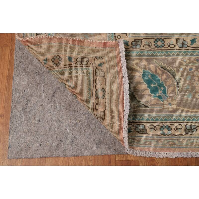 Tabriz Persian Vintage Area Rug Hand-Knotted Orange Wool Carpet - 9'7" x 12'8"
