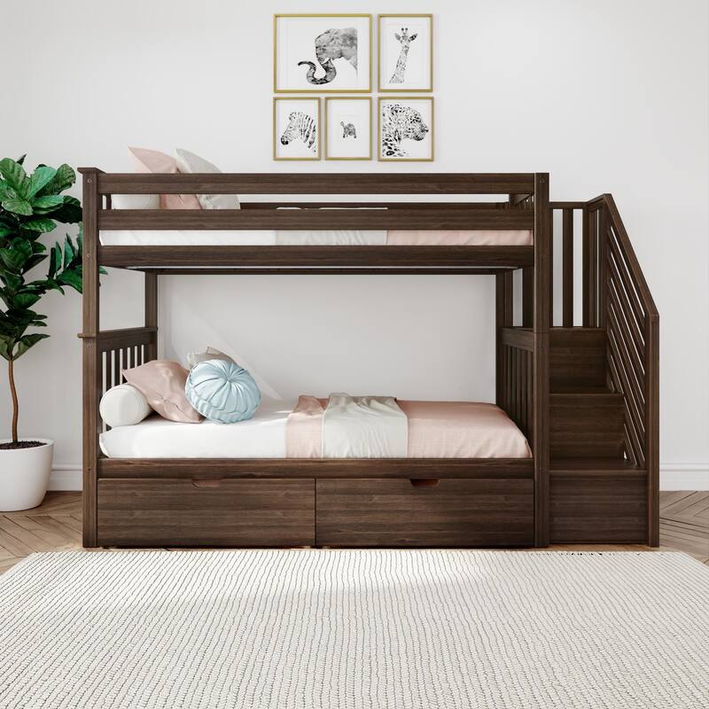 Max and Lily Twin over Twin Staircase Bunk Bed with Storage Drawers
