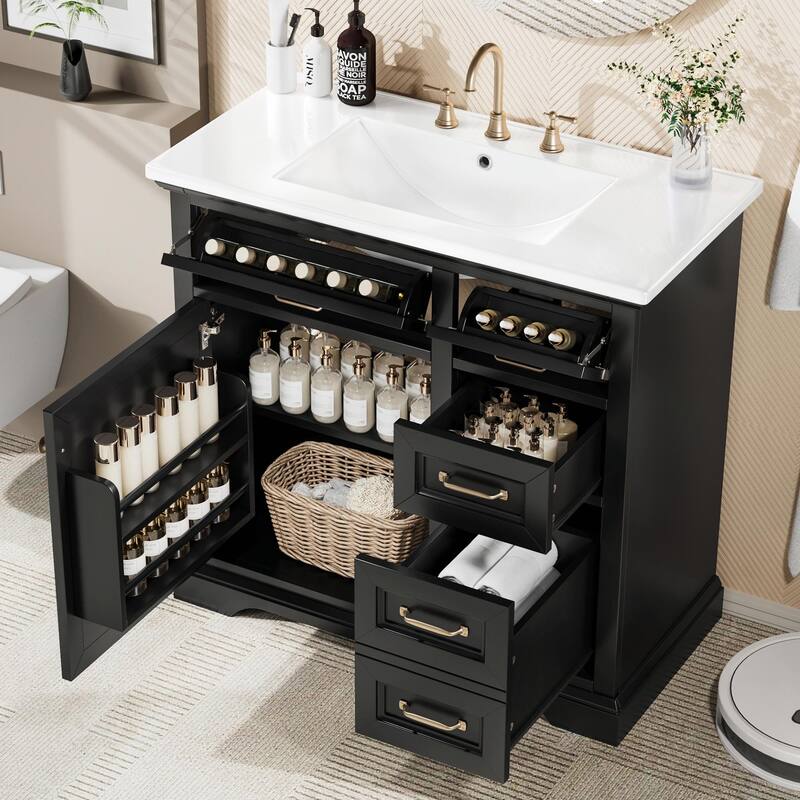 36" Bathroom Vanity with Sink, Tip-out Drawers & Soft-Close Door Hinges
