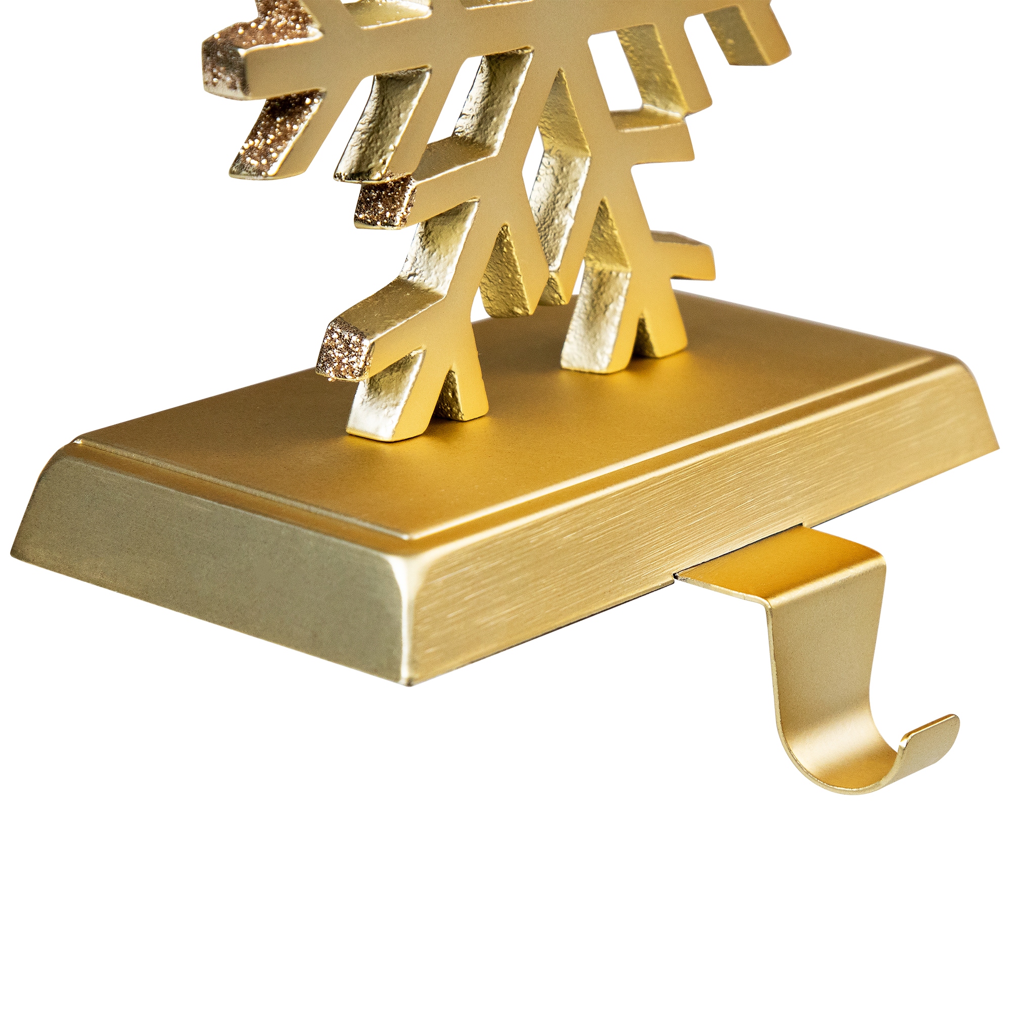 Set of 2 Gold and Silver Shiny Snowflake Christmas Stocking Holders