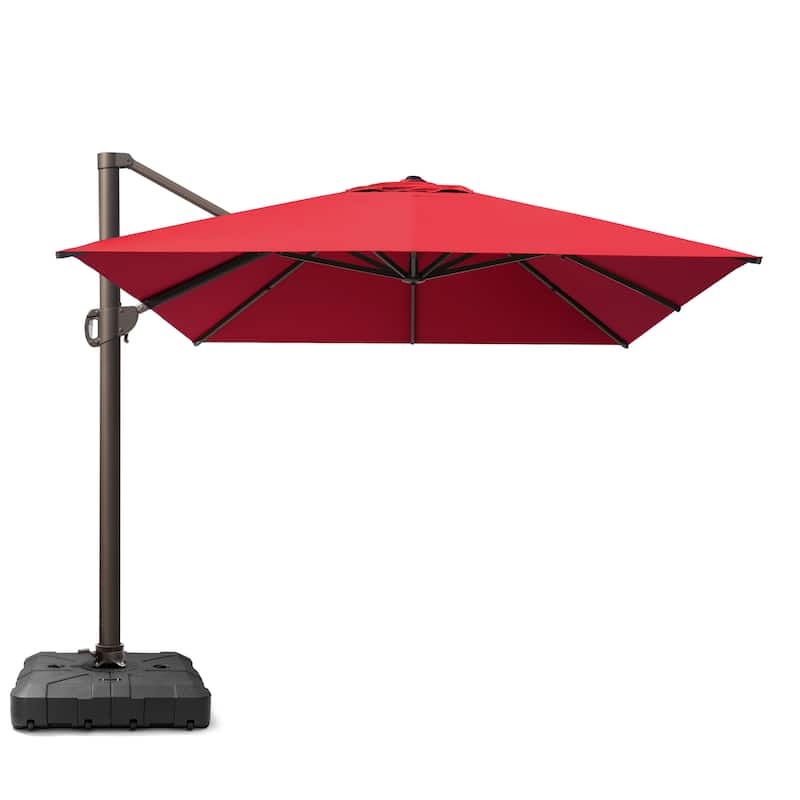 10 x 13 FT Outdoor Shade Canopy Patio Cantilever Offset Umbrella with Base - Red - Base with 8 wheels 