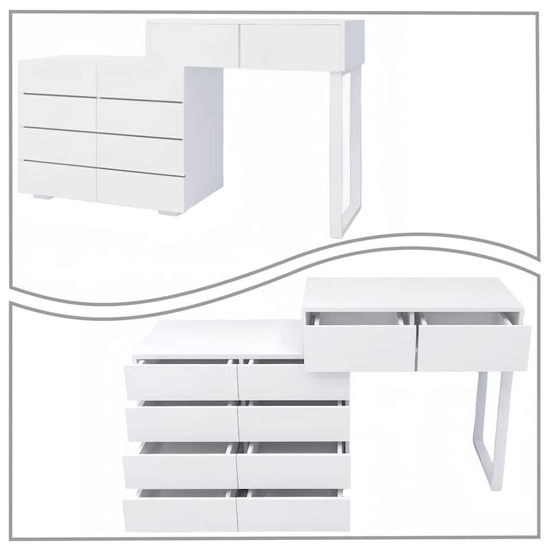 Minimalist Design Wooden Dresser with 10 Drawers, White