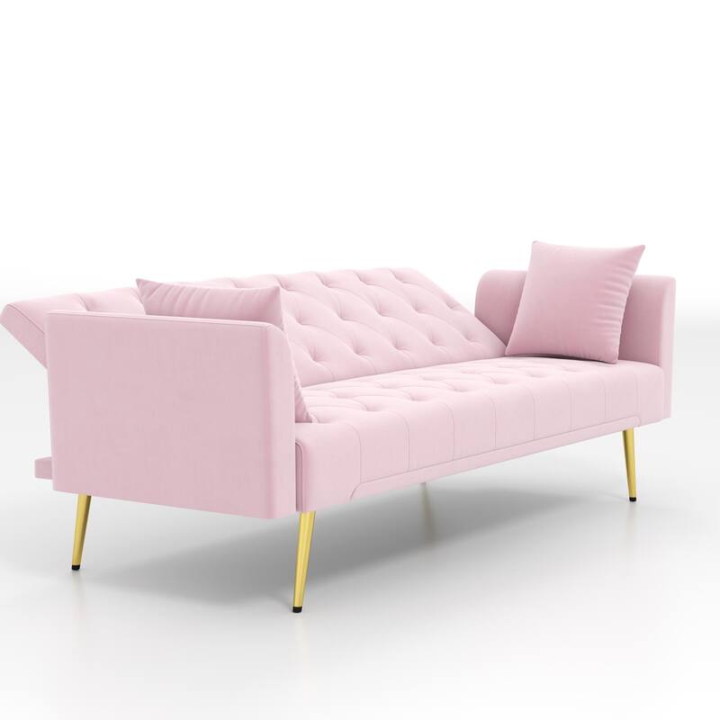 Convertible Sleeper Sofa Bed, Foldable Velvet Loveseat with Adjustable Backrest and Metal Legs, Cloud Chaise Lounge Couch