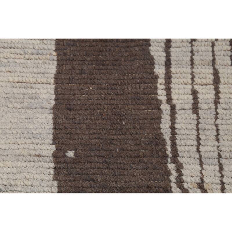 Striped Moroccan Oriental Large Area Rug Hand-Knotted Wool Carpet - 12'0"x 15'8"