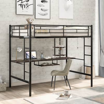 Loft Bed with Desk and Shelf , Space Saving Design