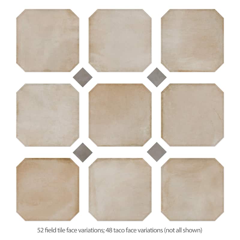 Merola Tile Laverton Octagon Arena with Taco Grafito 7-7/8" x 7-7/8" Porcelain Floor and Wall Tile