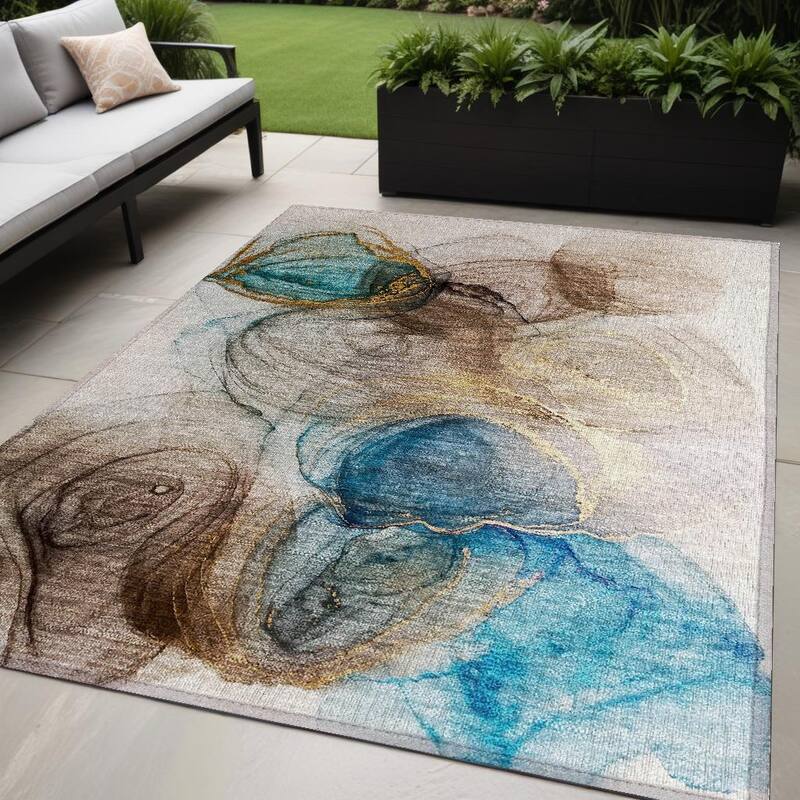 Elfi Artistic Abstract Weather Resistant Versatile Elegance Outdoor Rug - 5' X 8' - Beige