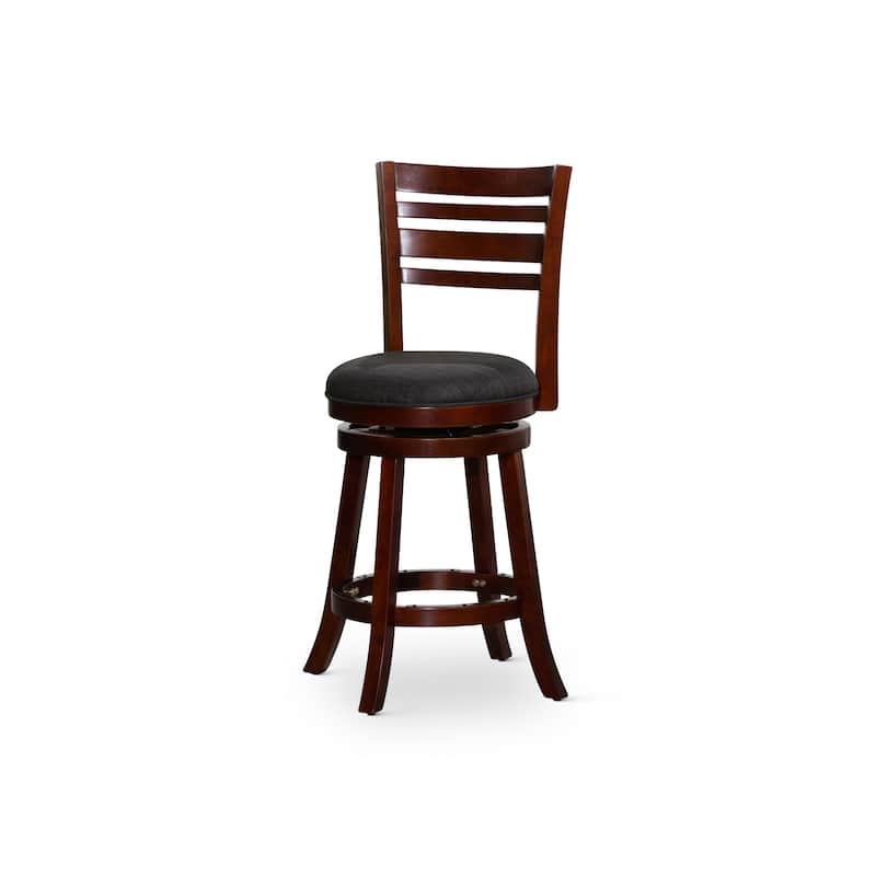 DTY Indoor Living Granby 4-Slat Back Swivel Stool - Cherry Finish/Charcoal Fabric - Counter Height - 23-28 in.