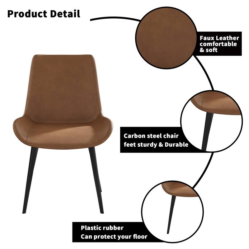 Modern Dining Chairs with Ergonomic Design, Metal Legs and Wide Seat, for Living Rooms, Brown, 4-Piece Set