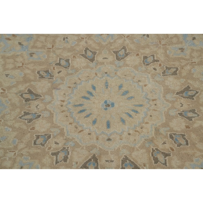 Hand Knotted Oriental 100% Wool Carpet Traditional Floral Beige & Ivories Tabriz Area Rug - 11' 0'' X 8' 1''
