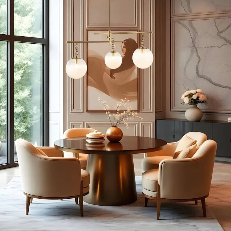 Mid-Century 3-Light White Glass Bubble Linear Sputnik Chandelier