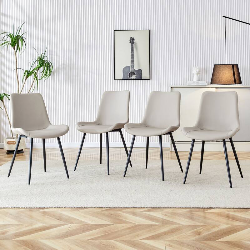 Modern/Contemporary Faux Leather Dining Chairs Set of 4 with Black Metal Legs
