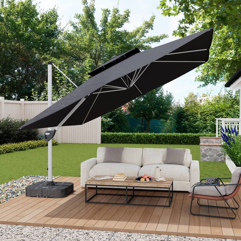 11FT Patio Umbrella Outdoor Square Double Top Umbrella with Base