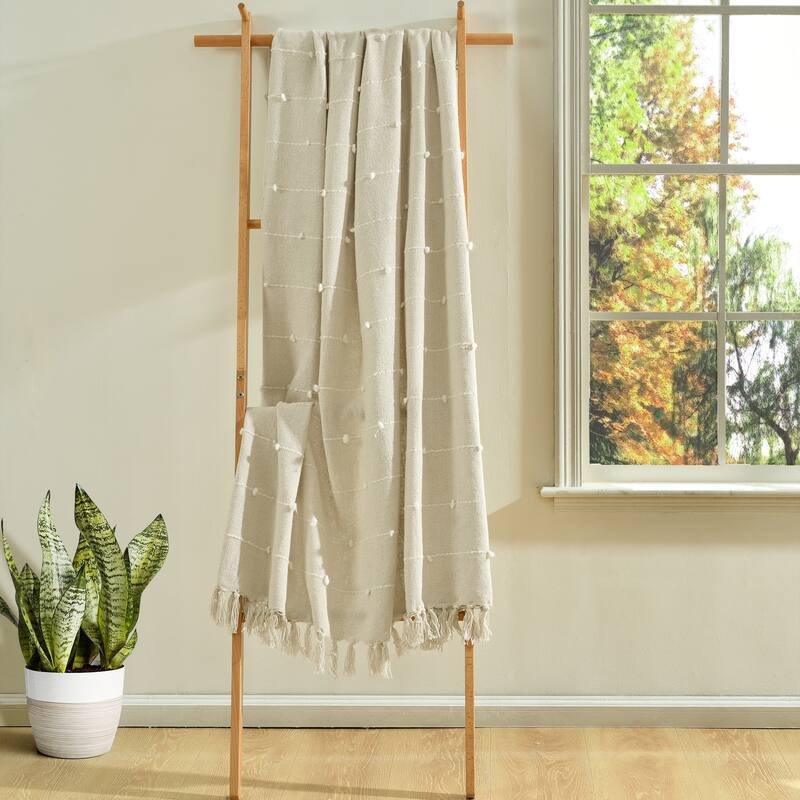 Lush Decor Boho Tufted Cotton Woven Tassel Fringe Throw Blanket - Neutral