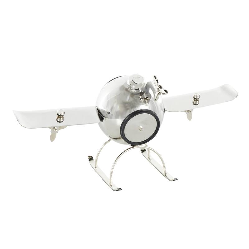 Stainless Steel Metal Airplane Rounded Decorative Clock with Propellers - Silver - Roche River Decor