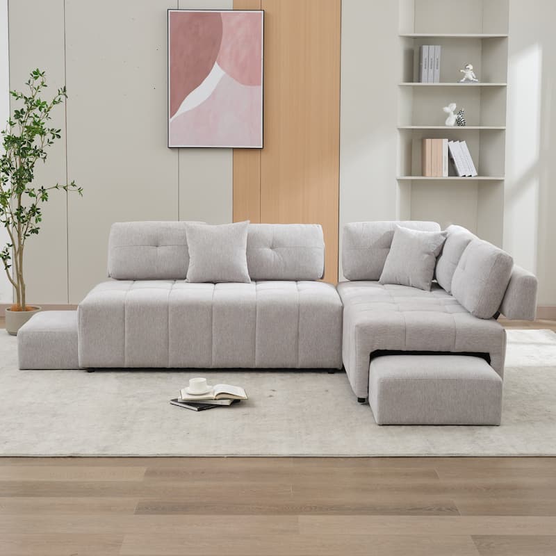 91.73" L-Shaped 4-Seater Sofa with Hidden Stools