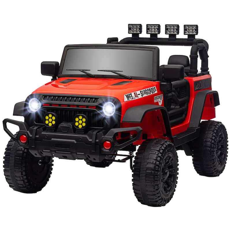 12V Ride on Truck Red Off-Road Toy Car with LED Lights, Battery Powered Ride on Car with Parent Remote