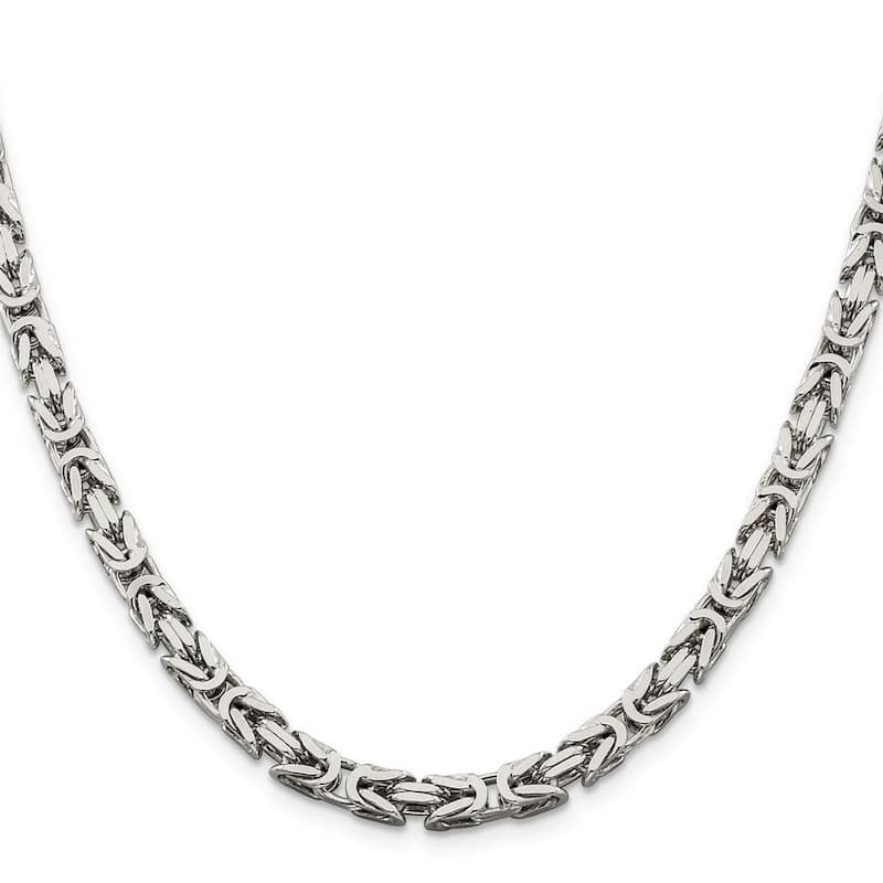 Curata 925 Sterling Silver Solid Polished 5mm Square Byzantine Chain Anklet 9 Inch Lobster Claw