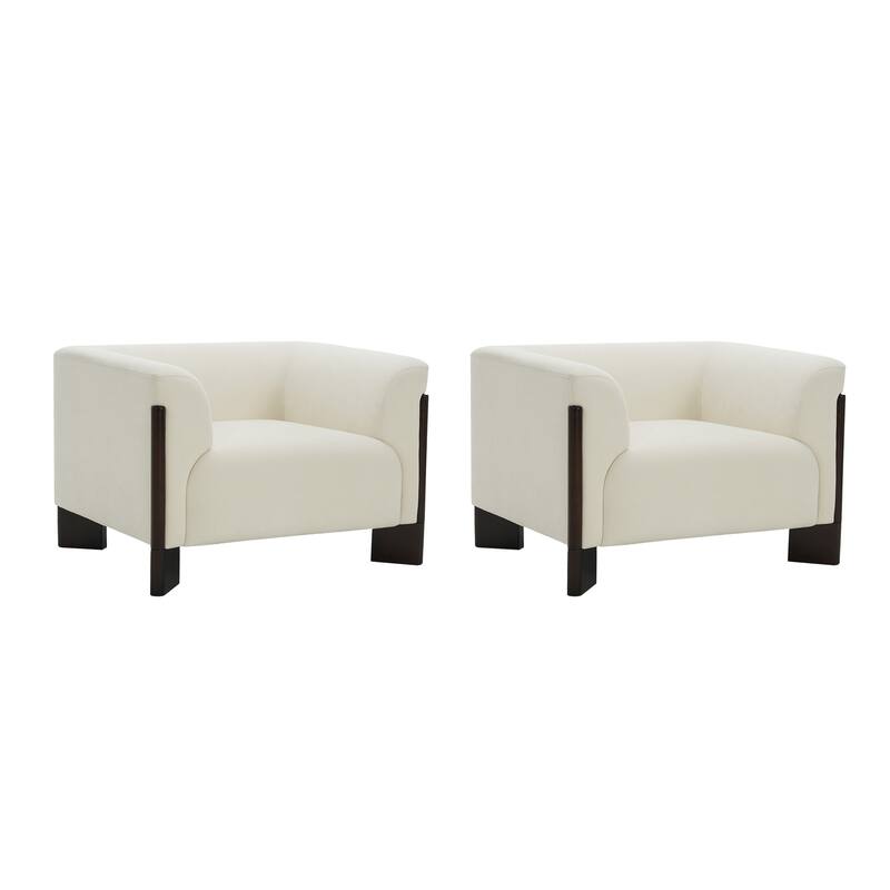 Upholstered Nordic Wide Seat Tuxedo Arms Barrel Chair Set of 2