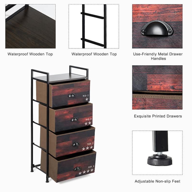 Costway 4 Drawer Fabric Dresser Storage Tower Nightstand Sturdy Steel