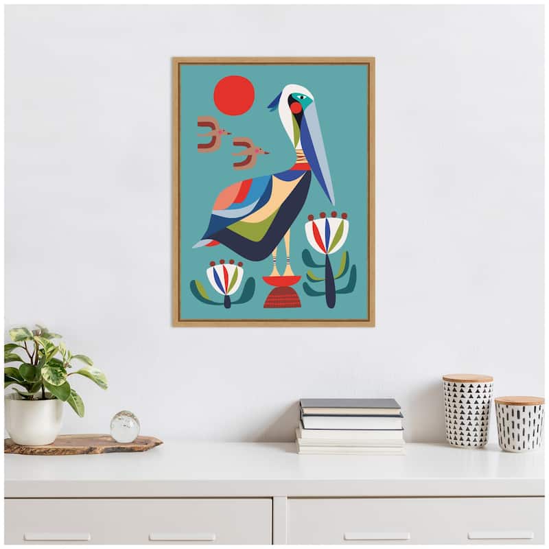 Kate and Laurel Pelican Garden by Rachel Lee Framed Canvas Wall Art Print