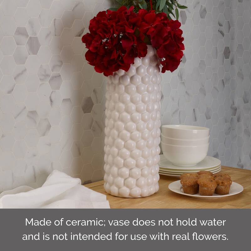 Elements White Cable Knit Ceramic Vase, 16 Inch