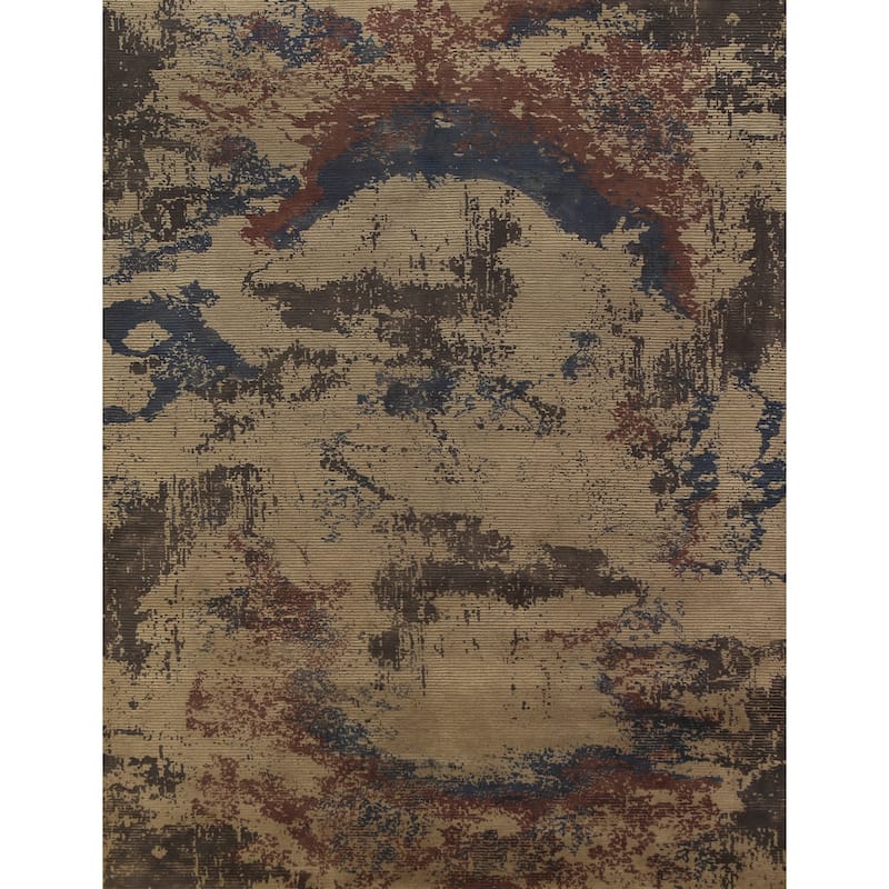 Handmande Abstract Indian Area Rug Handmade Wool Carpet - 7'10"x 9'10"